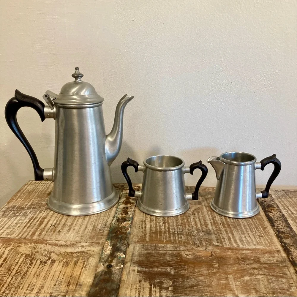 Vintage Stieff Pewter P1-23 Coffee or Tea Pot with Sugar and Creamer Set